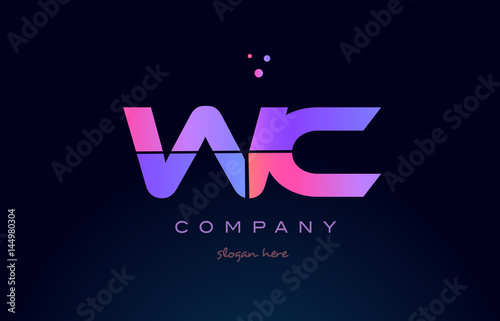 wc w c creative blue pink purple alphabet letter logo icon design