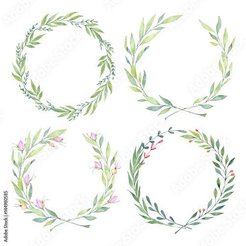 Hand drawn watercolor illustrations. Laurel Wreaths. Floral design elements. Perfect for wedding invitations  greeting cards  blogs  logos  prints and more