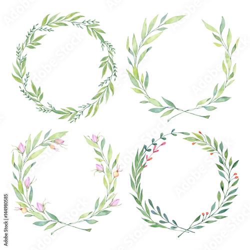 Hand drawn watercolor illustrations. Laurel Wreaths. Floral design elements. Perfect for wedding invitations, greeting cards, blogs, logos, prints and more © Kate Macate