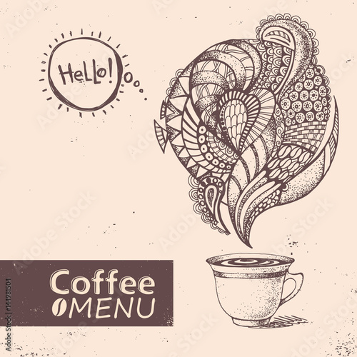Cup of coffee. Vector illustration. Menu design