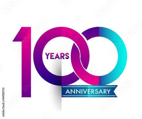 one hundred years anniversary celebration logotype colorful design with blue ribbon, 100th birthday logo on white background.