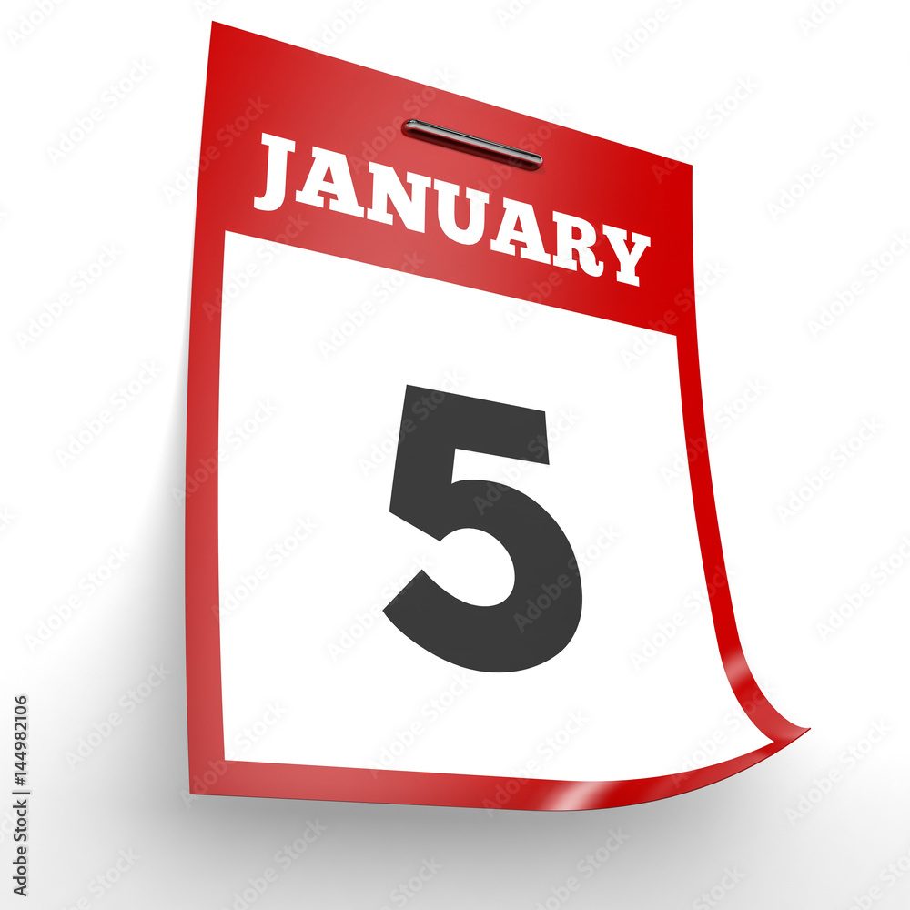 January 5. Calendar on white background. January 5. Calendar on white background.