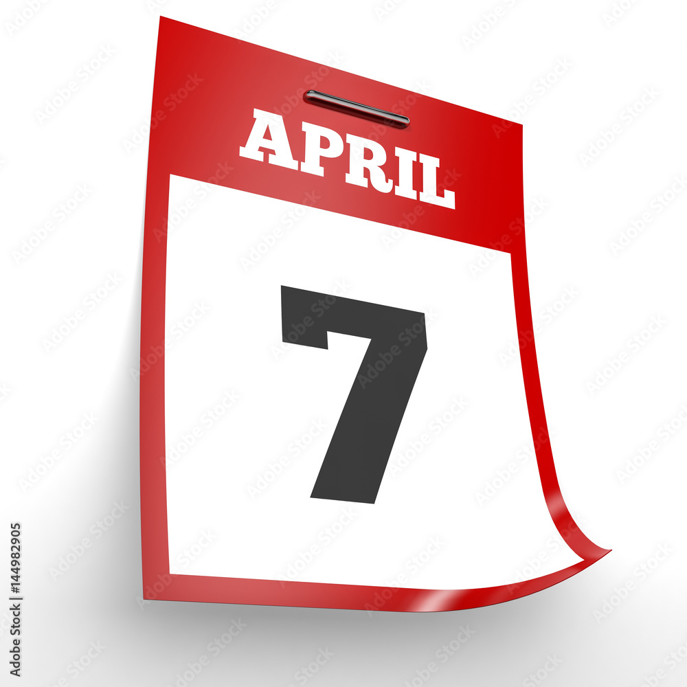 April 7. Calendar on white background. April 7. Calendar on white background.