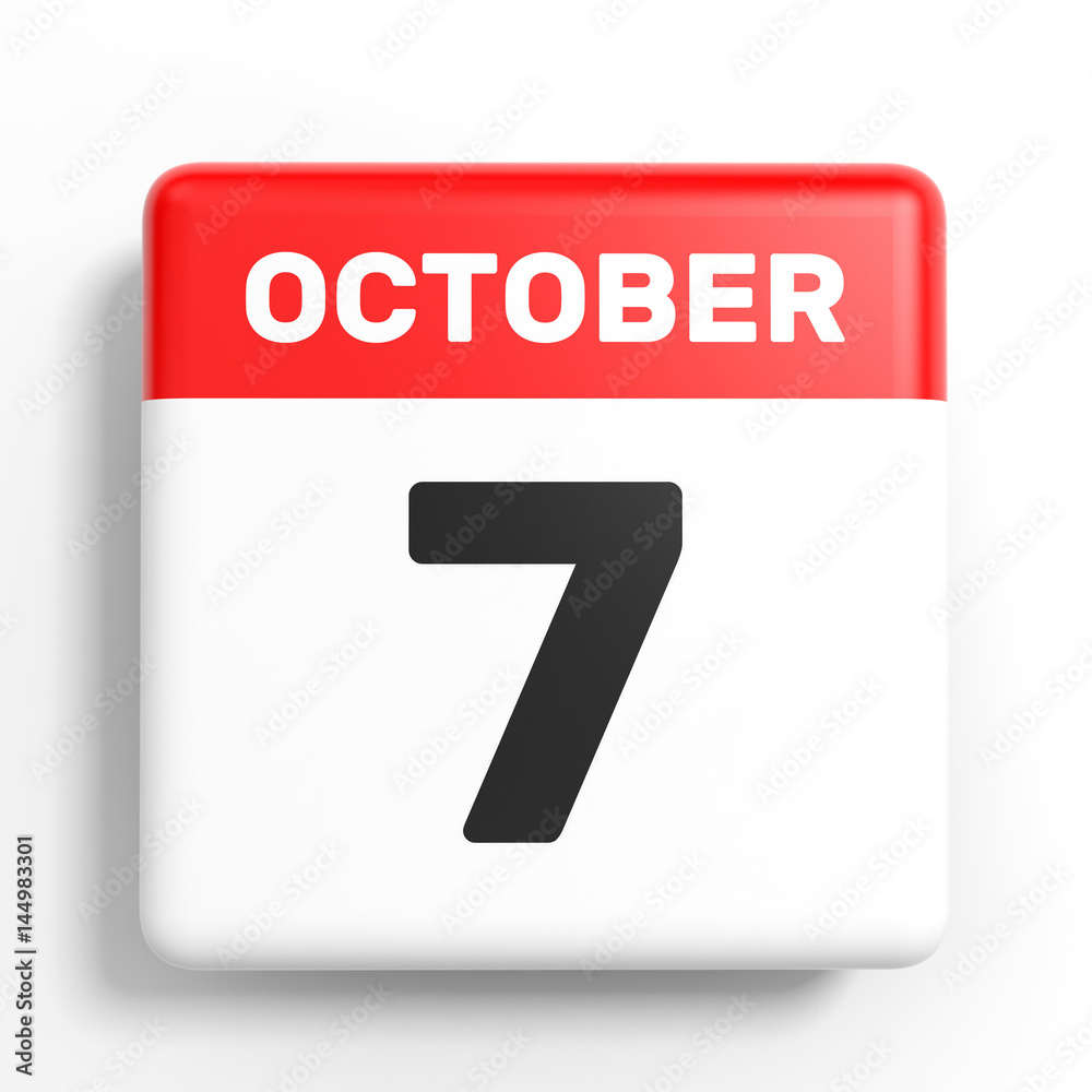 October 7. Calendar on white background.