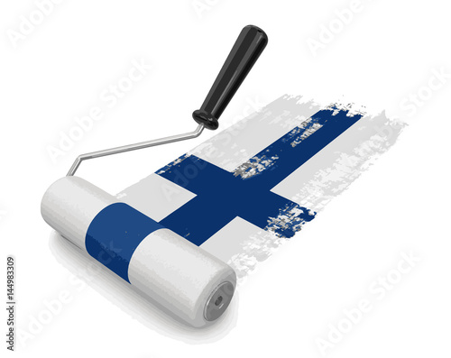 Paint roller with Finnish flag. Image with clipping path