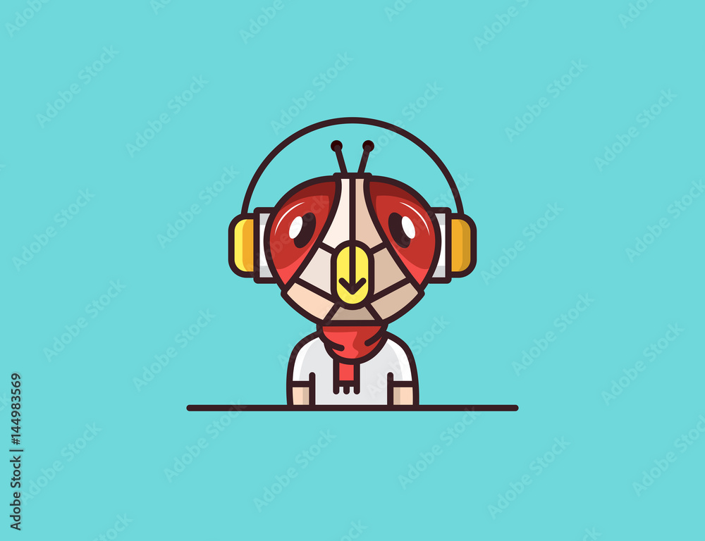 Insect mascot. Fly. Headphones character