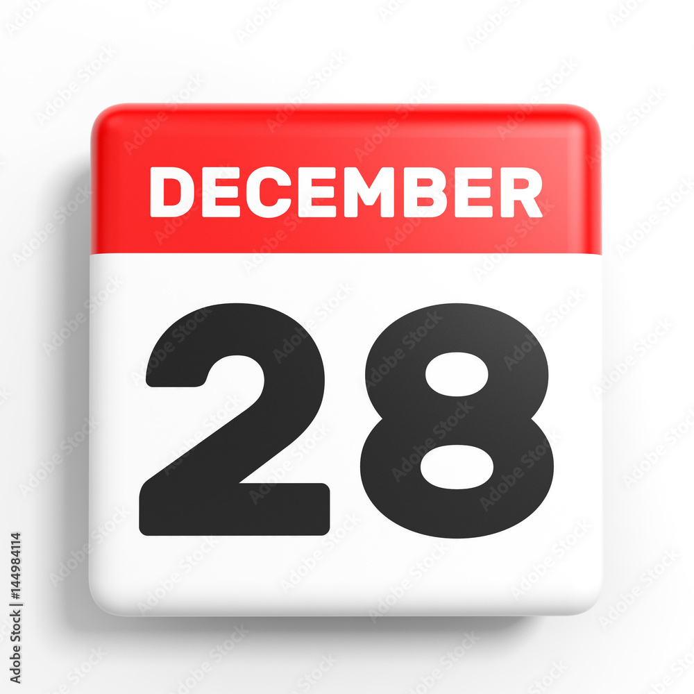 December 28. Calendar on white background. December 28. Calendar on white background.