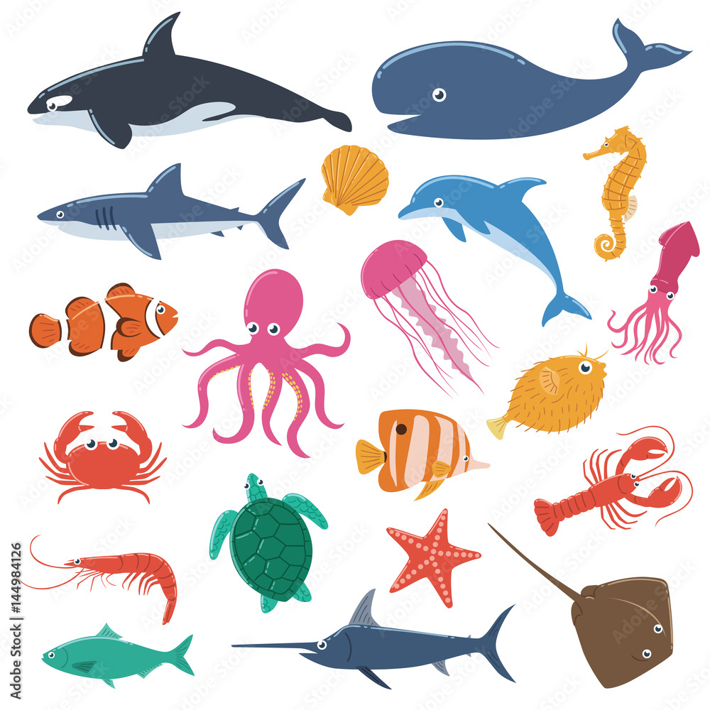 Obraz premium Zestaw zwierząt morskich