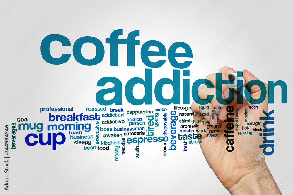Coffee addiction word cloud concept on grey background Coffee addiction word cloud concept on grey background