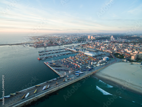 Port in Porto during sunset. Aerial view at sunset © timursalikhov