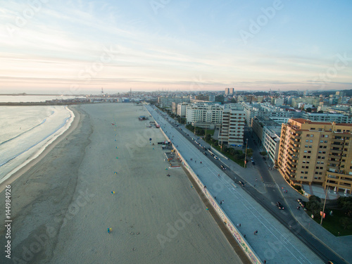 View of the new Porto at sunset time, Portugal. Aerial. © timursalikhov