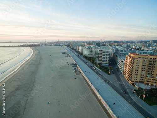 View of the new Porto at sunset time, Portugal. Aerial. photo