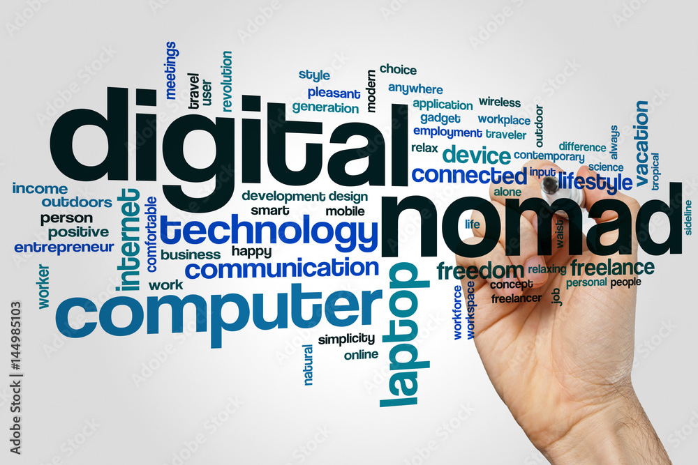 Digital nomad word cloud concept on grey background Digital nomad word cloud concept on grey background