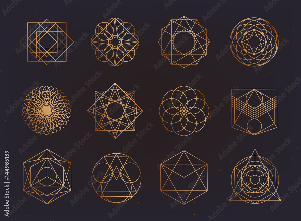 Sacred geometry symbols collection. hipster, abstract, alchemy, spiritual, mystic elements set.