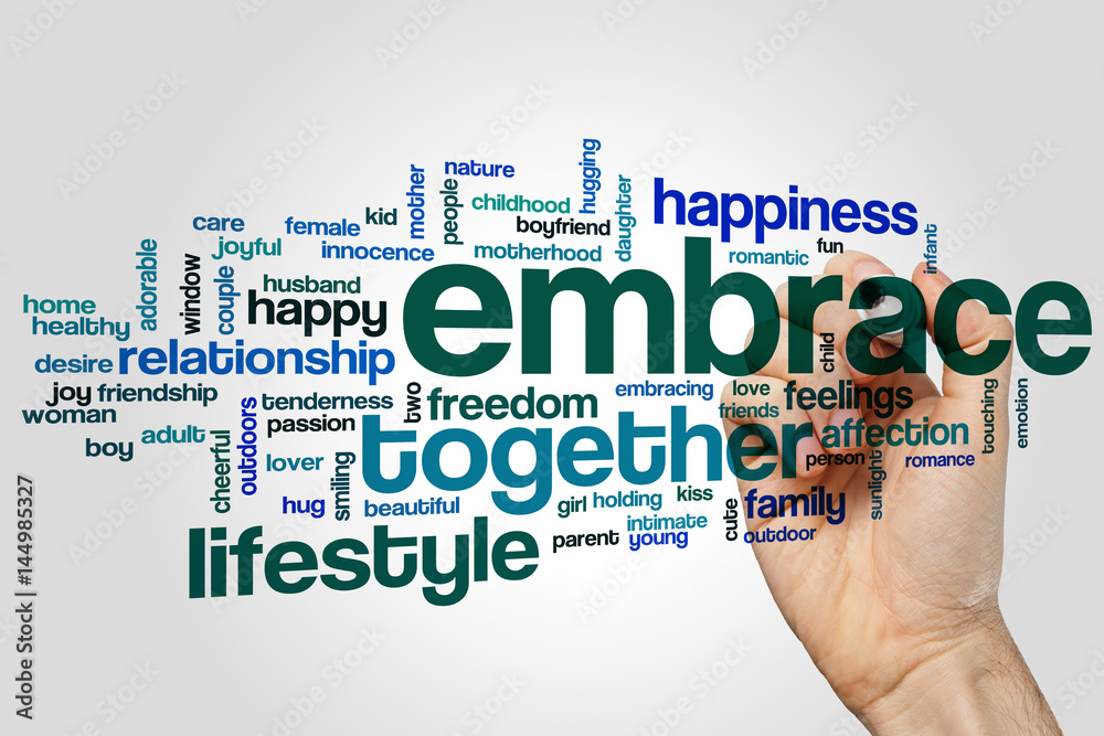 Embrace word cloud concept on grey background Embrace word cloud concept on grey background