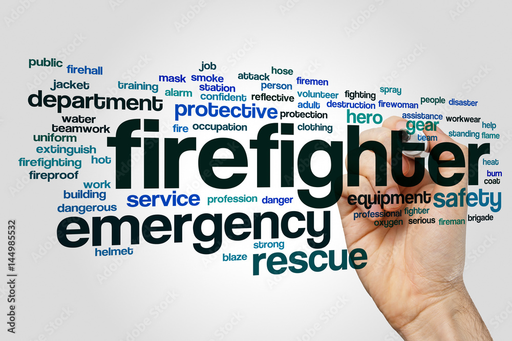 Firefighter word cloud concept on grey background Firefighter word cloud concept on grey background