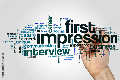 First impression word cloud concept on grey background