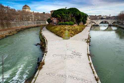 Εκτύπωση καμβά Ponte Cestio, Ospedale Fatebenefratelli, Torre Caetani, Tevere, River, Trastever