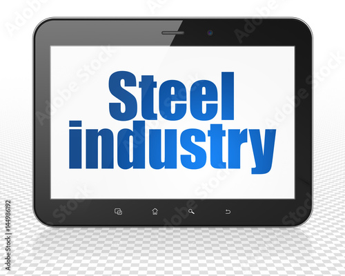 Manufacuring concept: Tablet Pc Computer with Steel Industry on display
