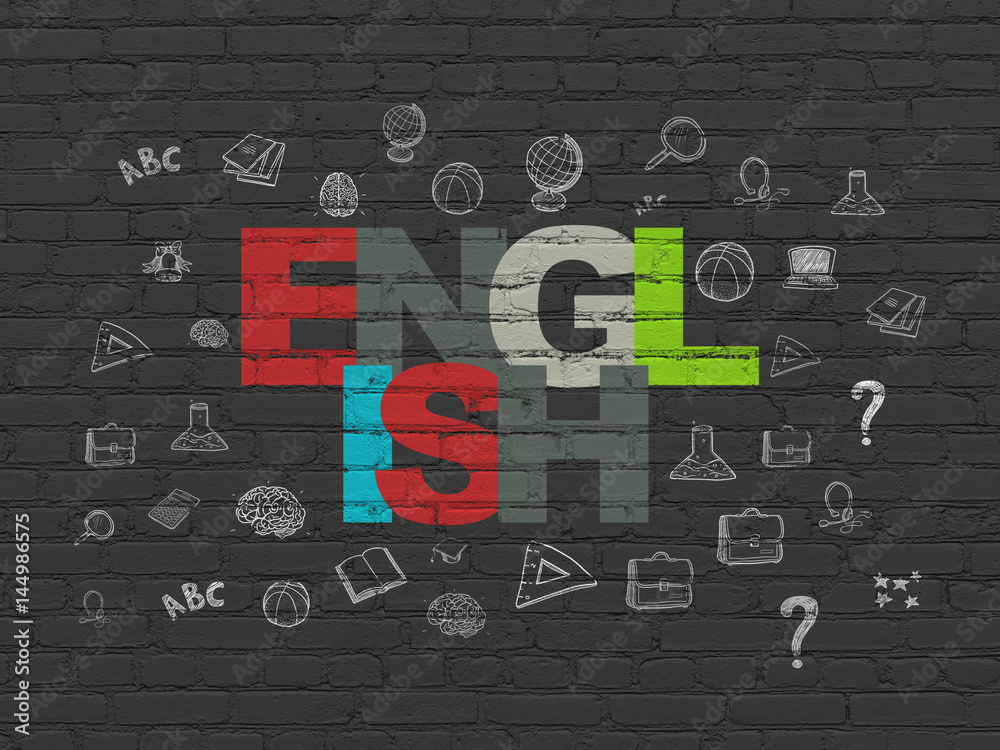 Studying concept: English on wall background Studying concept: English on wall background