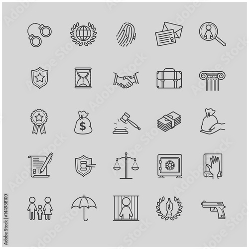 Outline icons set - law and lawyer services