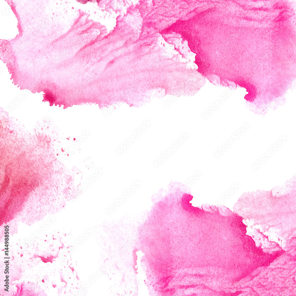 Abstract pink watery frame.Aquatic backdrop.Ink drawing.Watercolor hand drawn image.Wet splash.White background. Abstract pink watery frame.Aquatic backdrop.Ink drawing.Watercolor hand drawn image.Wet splash.White background.