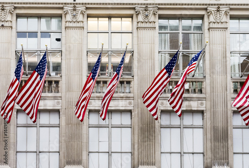American flags on a building