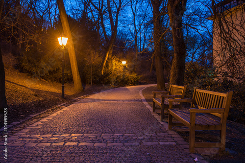 City park at night Brno Czech Republic