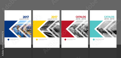 Cover design for annual report and business catalog, magazine, flyer or booklet blue, yellow, red, and green colors. Brochure template layout. A4 cover vector EPS-10 sample image with Gradient Mesh.