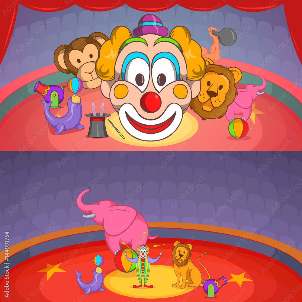 Circus show banner set horizontal, cartoon style
