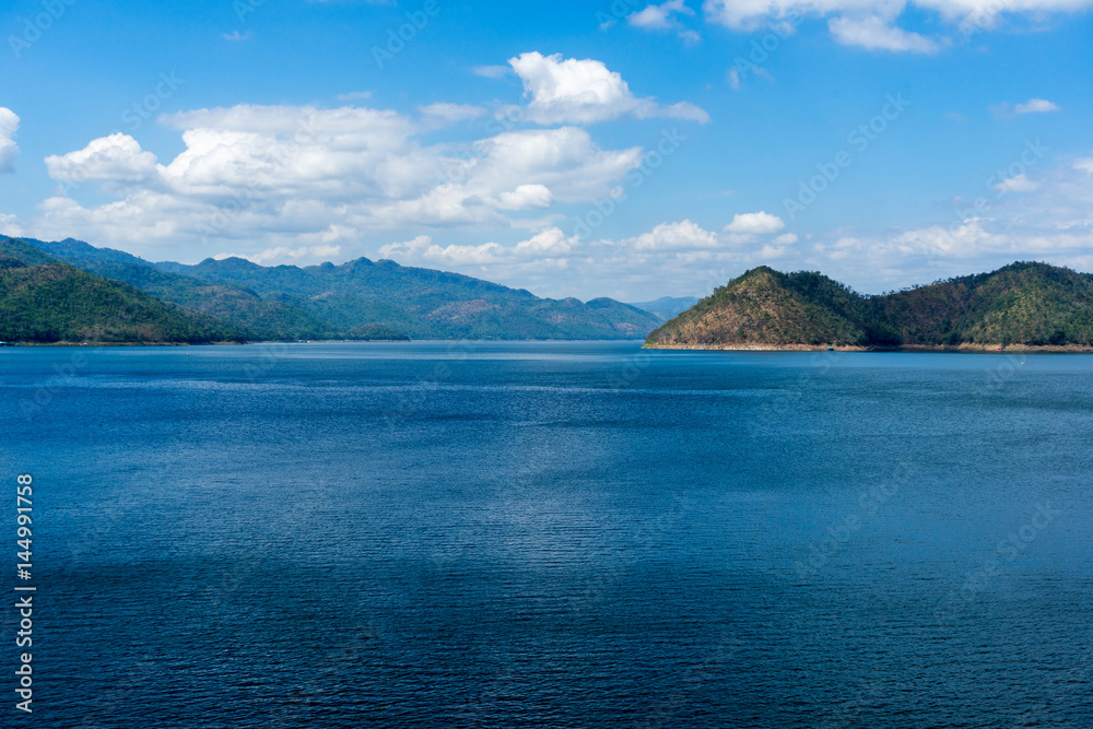Blue lake and mountain view at Srinakarin Dam