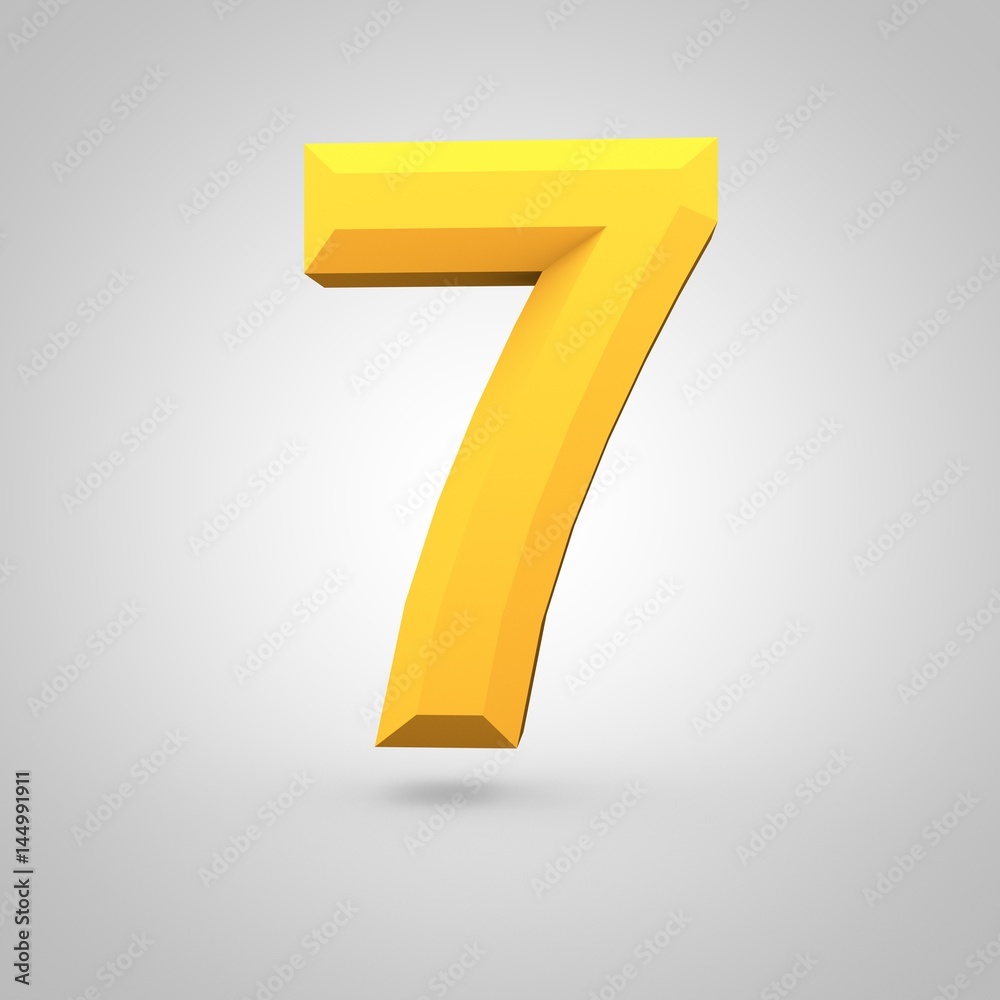 Yellow low poly alphabet number 7 isolated on white background. Yellow low poly alphabet number 7 isolated on white background.