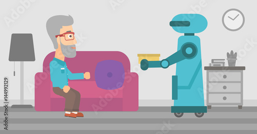 Robot assistant bringing food to an elderly man.