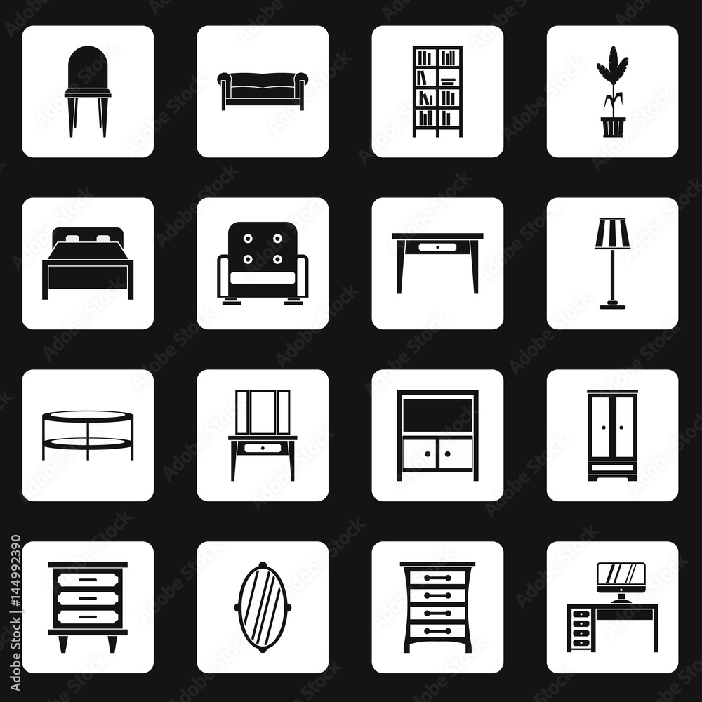 Furniture icons set squares vector