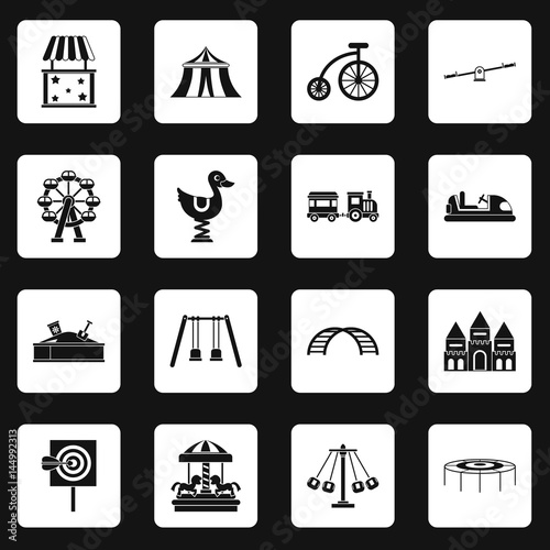 Amusement park icons set squares vector
