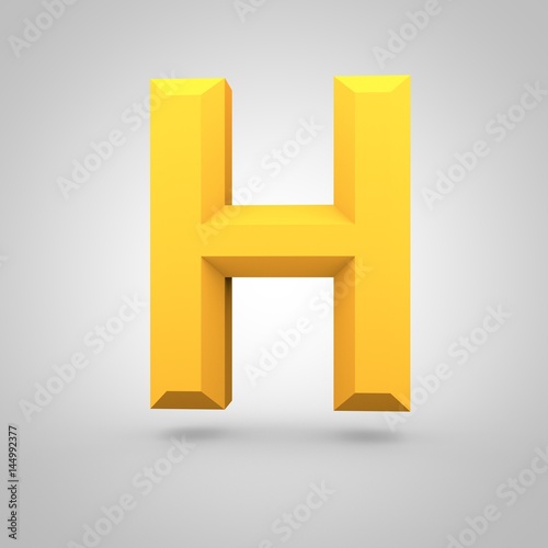 Yellow low poly alphabet letter H uppercase isolated on white background.