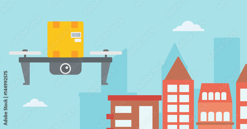 Delivery drone delivering post package to customer