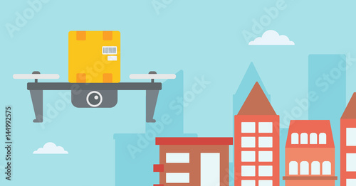 Fototapeta Naklejka Na Ścianę i Meble -  Delivery drone delivering post package to customer