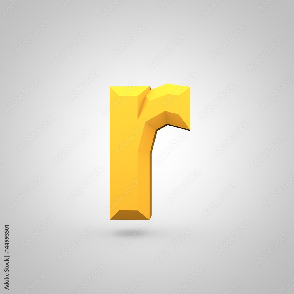 Yellow low poly alphabet letter R lowercase isolated on white background. Yellow low poly alphabet letter R lowercase isolated on white background.