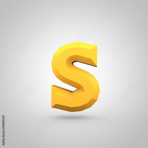 Yellow low poly alphabet letter S lowercase isolated on white background.
