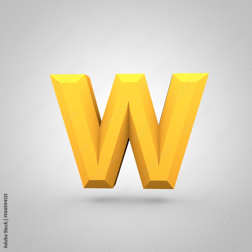Yellow low poly alphabet letter W lowercase isolated on white background. Yellow low poly alphabet letter W lowercase isolated on white background.
