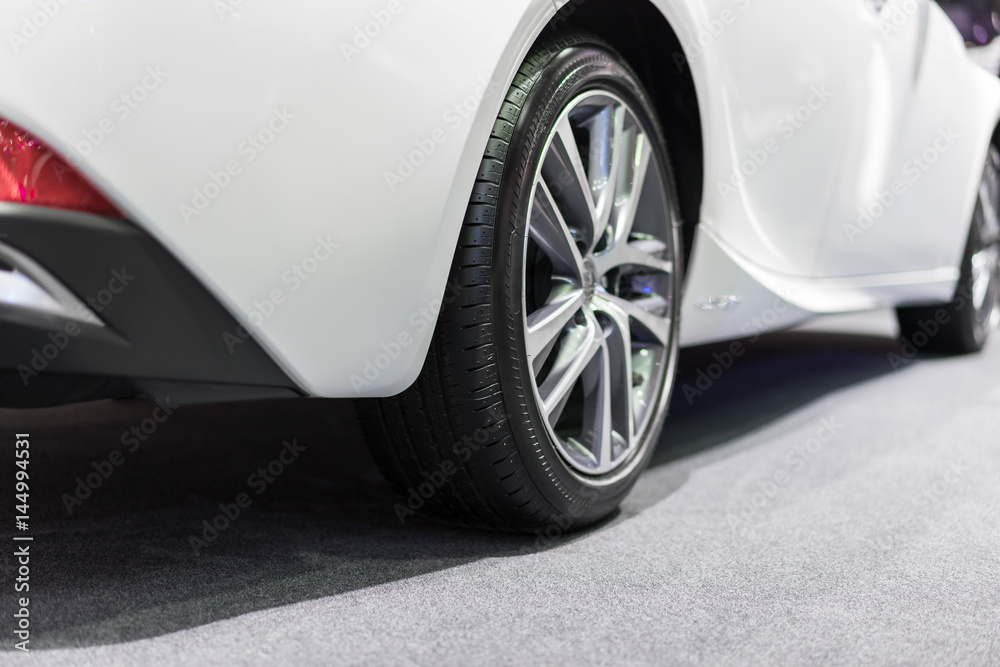 Close up wheel of the modern and elegant car Close up wheel of the modern and elegant car