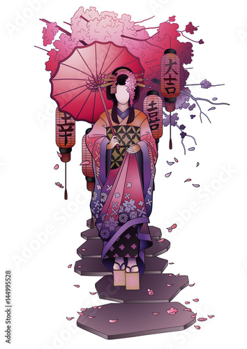 Graphic geisha with umbrella