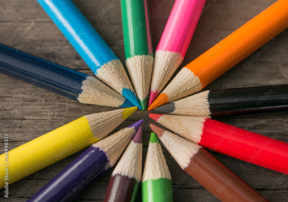 Close up colorful pencils on table. Close up colorful pencils on table.