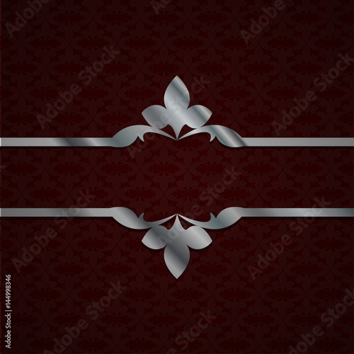 luxury dark red background with a silver ornament from petals. vintage