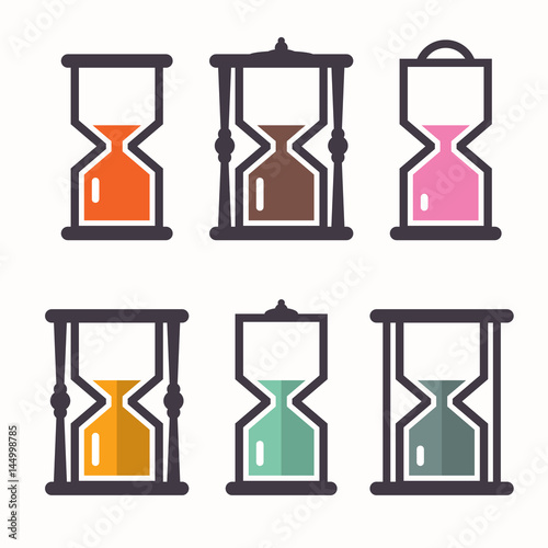 Sand Clock. Vector Retro Flat Design Icons Set.