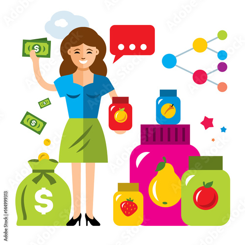 Vector Network Marketing sports nutrition Concept. Flat style colorful Cartoon illustration.