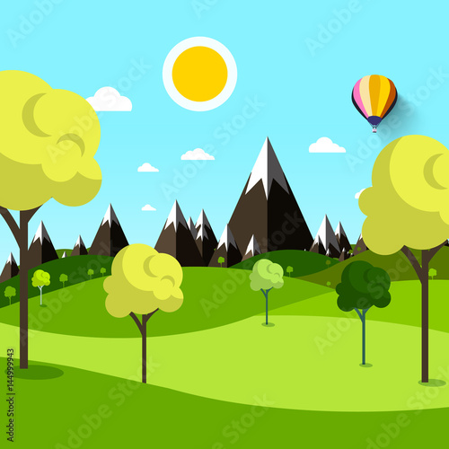 Trees on Meadow with Mountains on Background