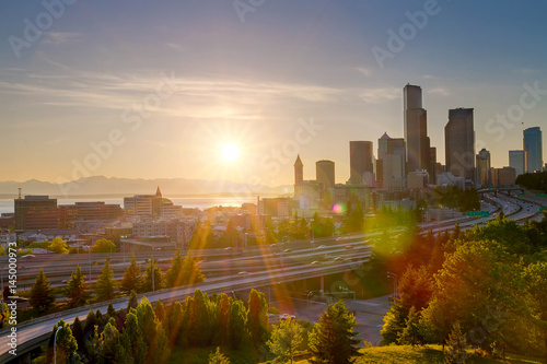 Sunset over Seattle Downtown Skyline