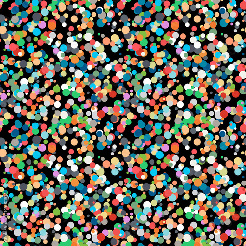 Seamless confetti pattern on black background.